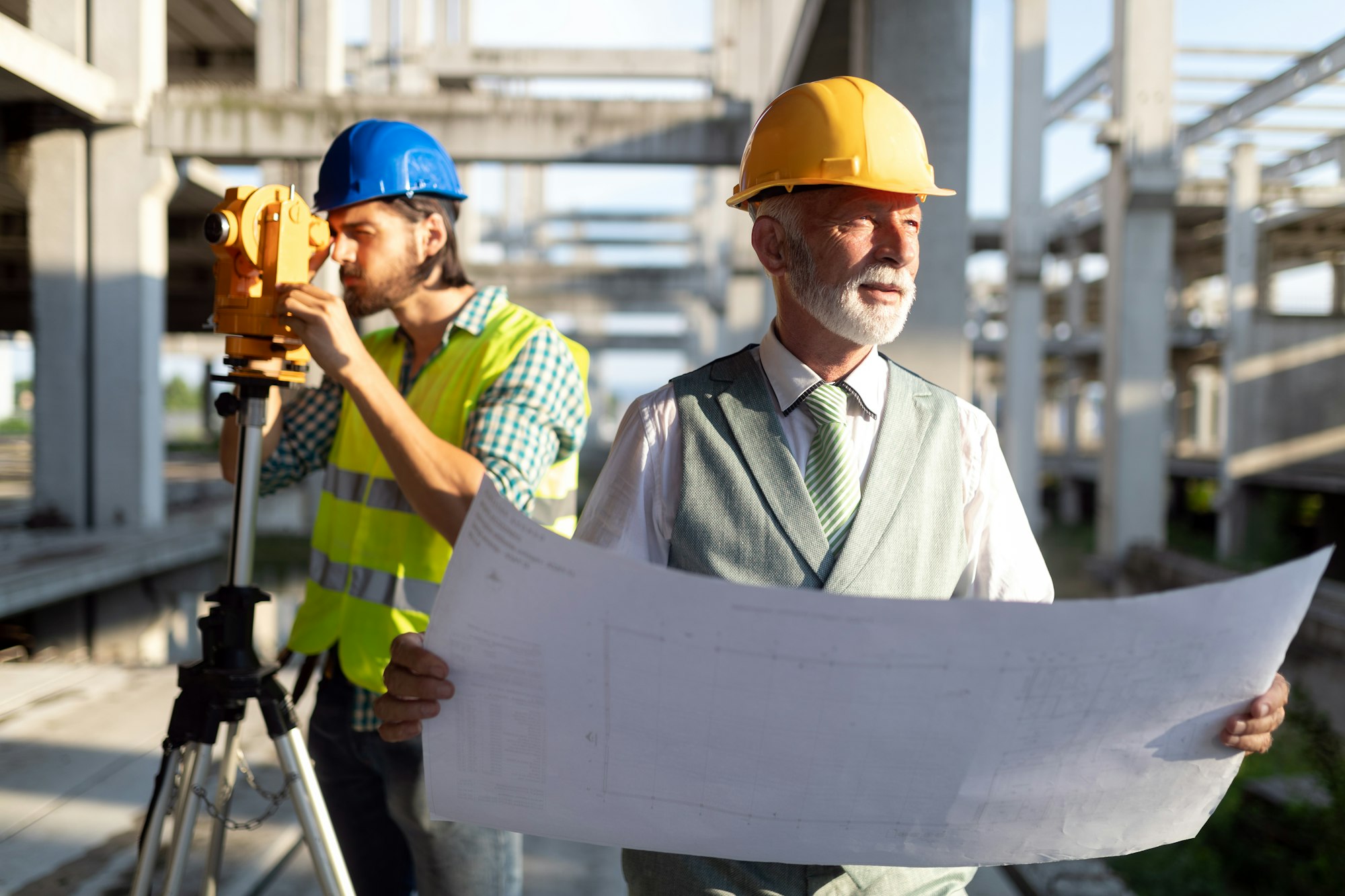 Two construction engineer working in construction site