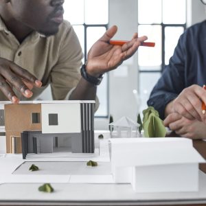 Architect working with construction of building